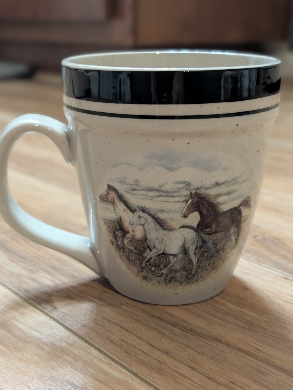 Vintage 90s Folk Craft Running Horses Mug by Scotty Z - Western Equestrian Stone